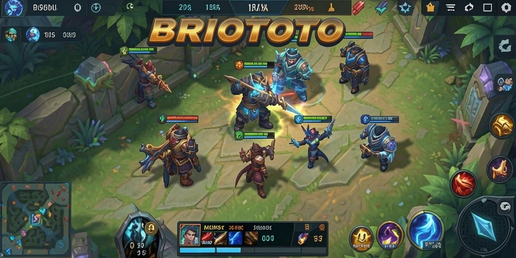 Tangkapan layar gameplay BRIOTOTO yang menunjukkan aksi seru dalam permainan MOBA.