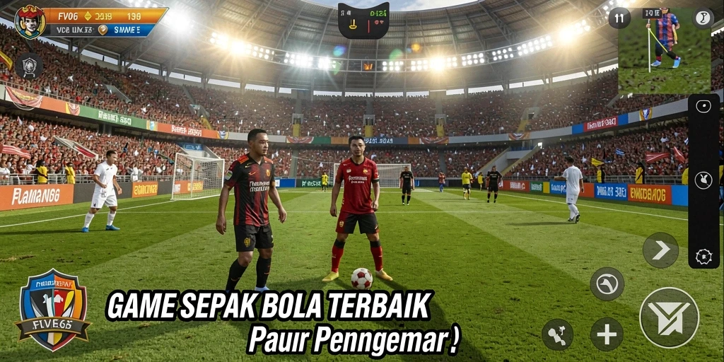 Screenshot dari gameplay <strong>FW66</strong> menampilkan aksi seru di lapangan sepak bola.