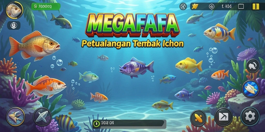 Screenshot gameplay MEGAFAFA menampilkan aksi seru dalam menangkap ikan.