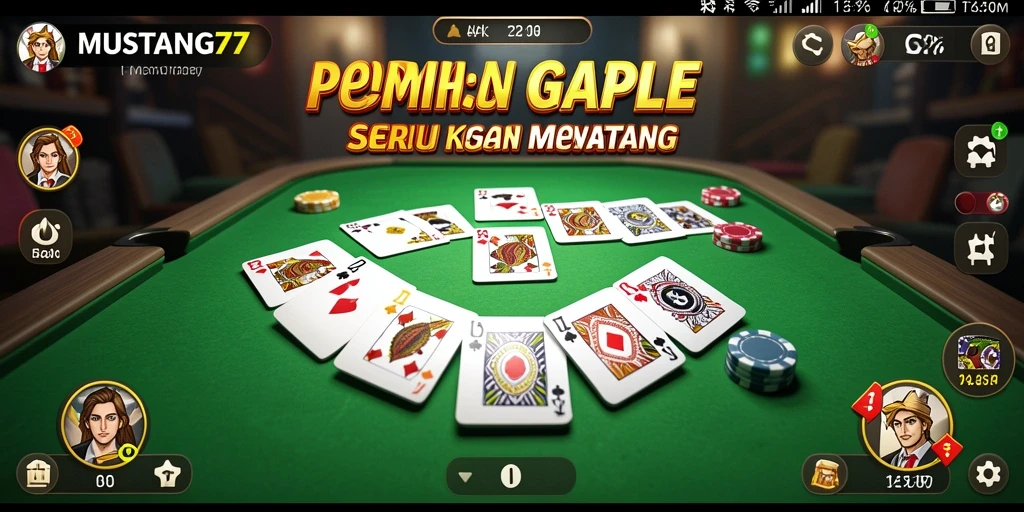Tangkapan layar utama MUSTANG77 menampilkan gameplay Gaple yang seru.