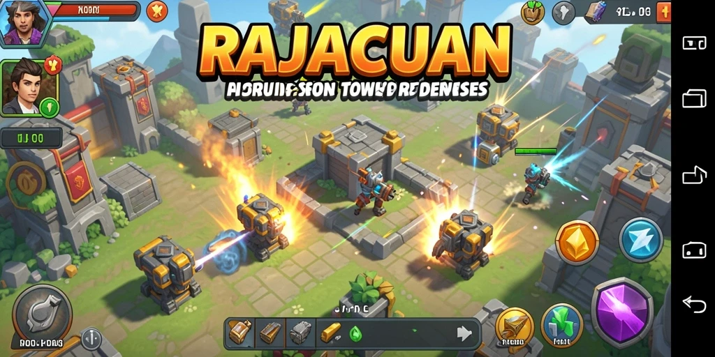 Tangkapan layar gameplay RAJACUAN yang menampilkan strategi menara pertahanan.