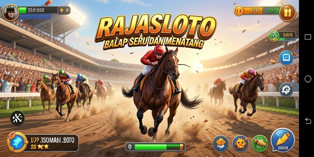 Tampilan gameplay RAJASLOTO yang menegangkan di arena balap.