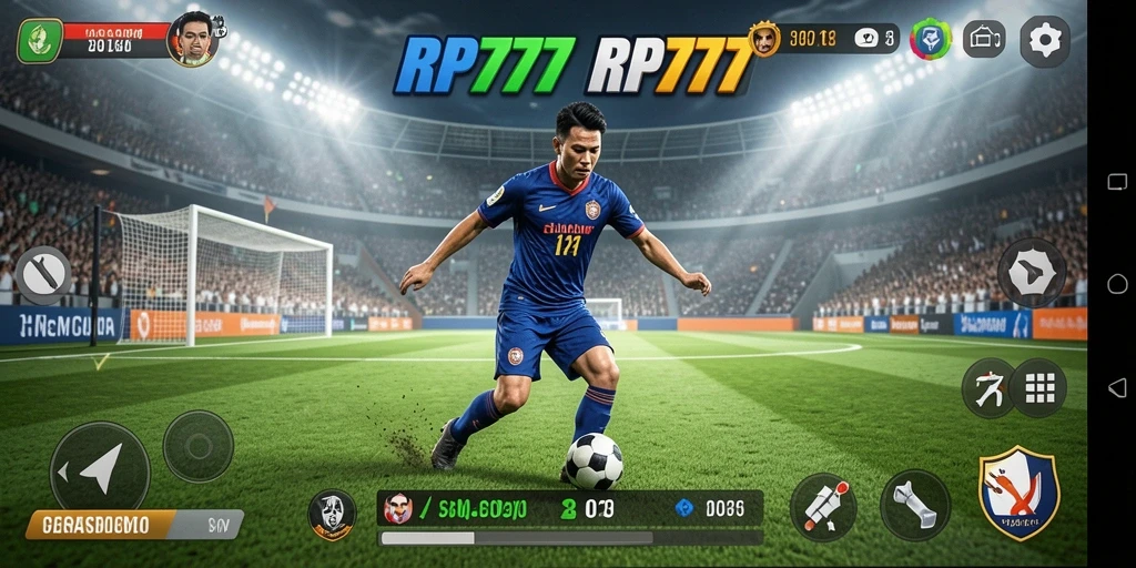 Tangkapan layar RP777 menunjukkan aksi seru dalam permainan sepak bola.