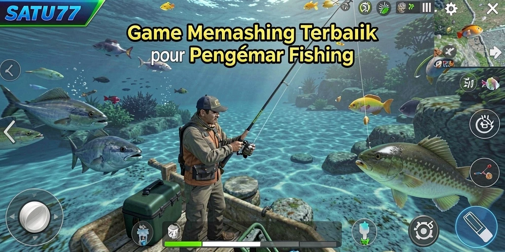 Screenshot gameplay SATU77 dengan aksi memancing yang seru.